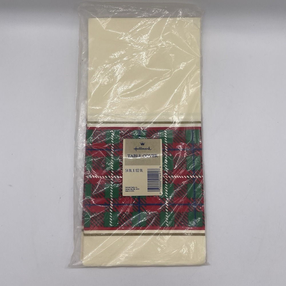 Vintage‎ Hallmark Paper Table Cover Christmas Plaid 54 x 102 Rectangle Holiday